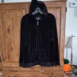 Elegant Plus Size Black Velvet Hooded Jacket Top 22/24W